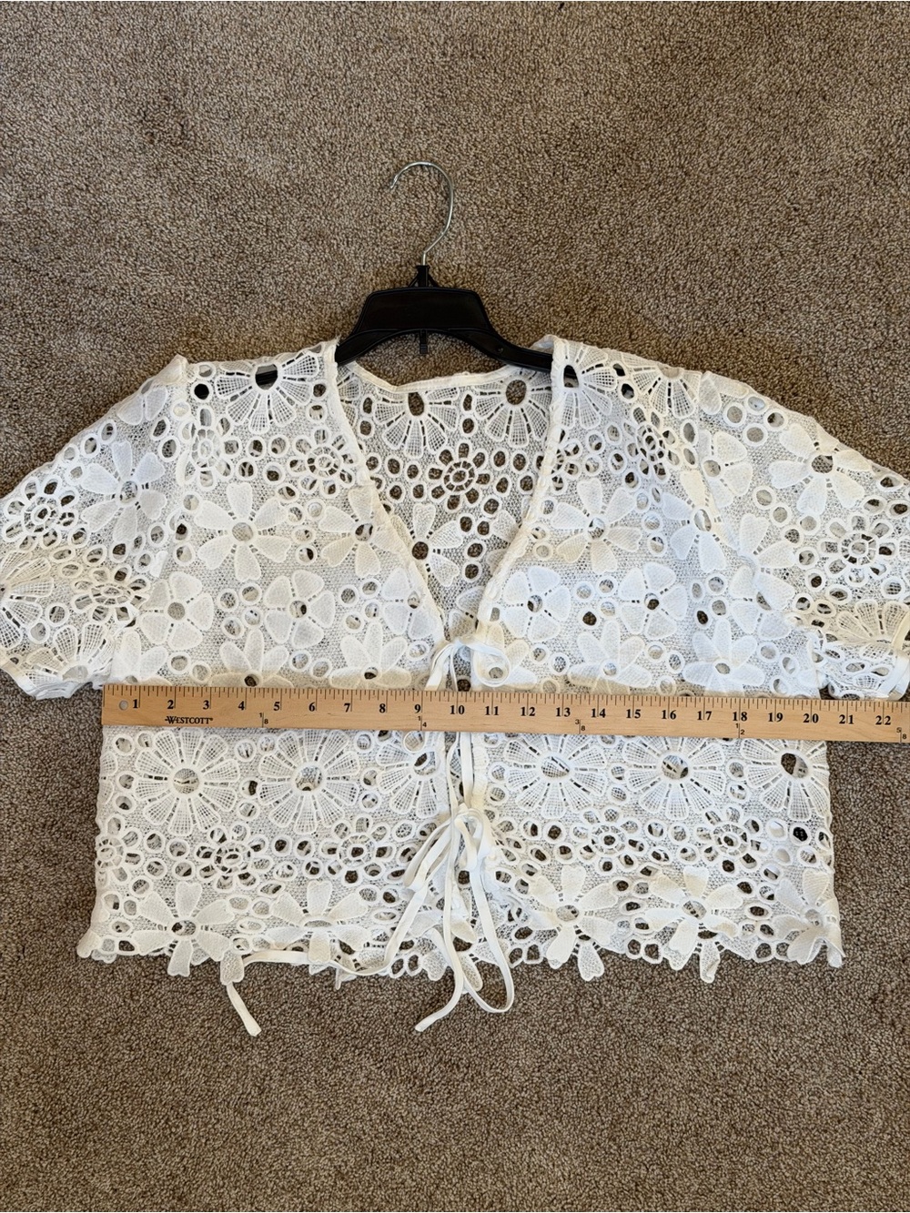 Amazon White Floral Crochet Tie-Front Crop Top - Picture 5 of 6